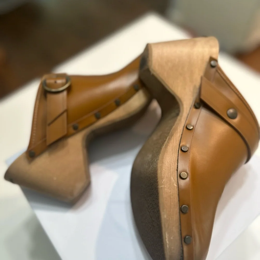 Isabel Marant Étoile Brown Leather Studded Wooden Clogs – Size 39 (US 8.5–9) - Picture 8 of 10